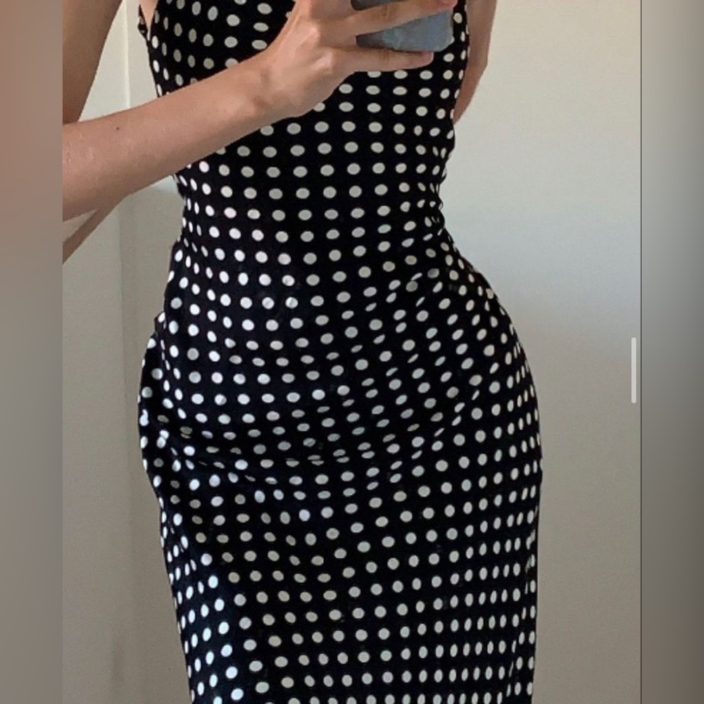 naked wardrobe Black and White Polka Dot Maxi Dress